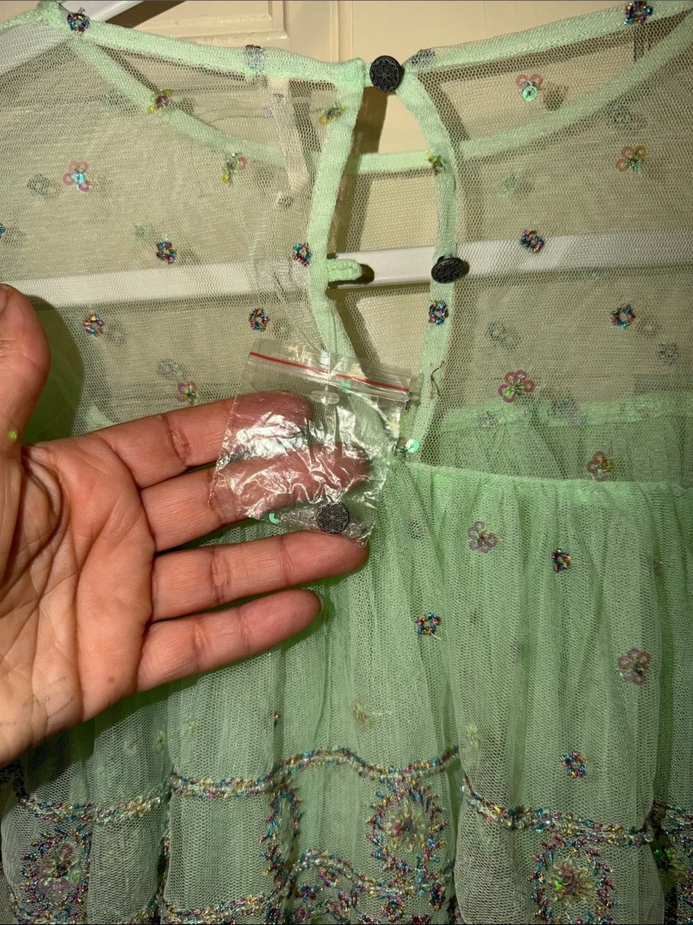 Free People Mint Sheer Sequin Ruffle Blouse